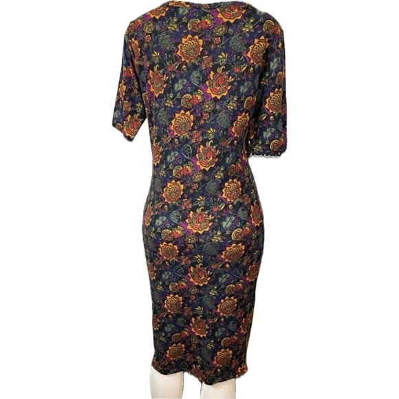 LulaRoe M Winter Color Floral Print Crew Neckline Half Sleeve Below Knee Dress - Picture 4 of 6